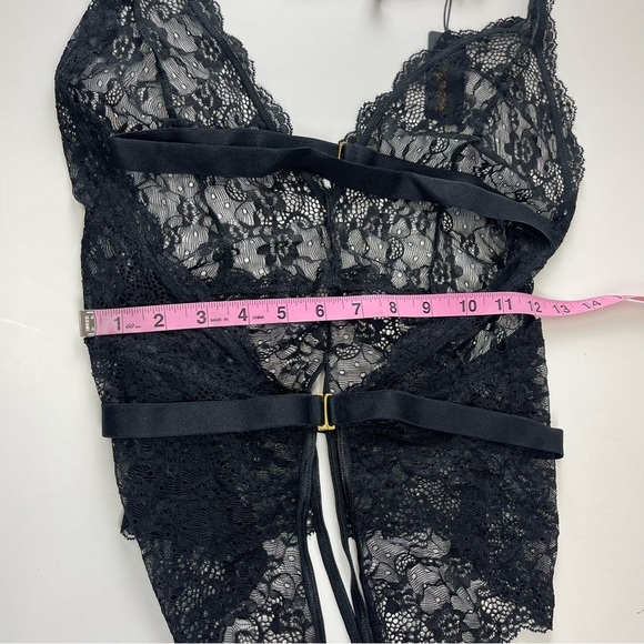 Mapale Crotchless Bodysuit Womens Large Black Lace Sheer Lingerie Halter NWT NEW - Picture 11 of 13